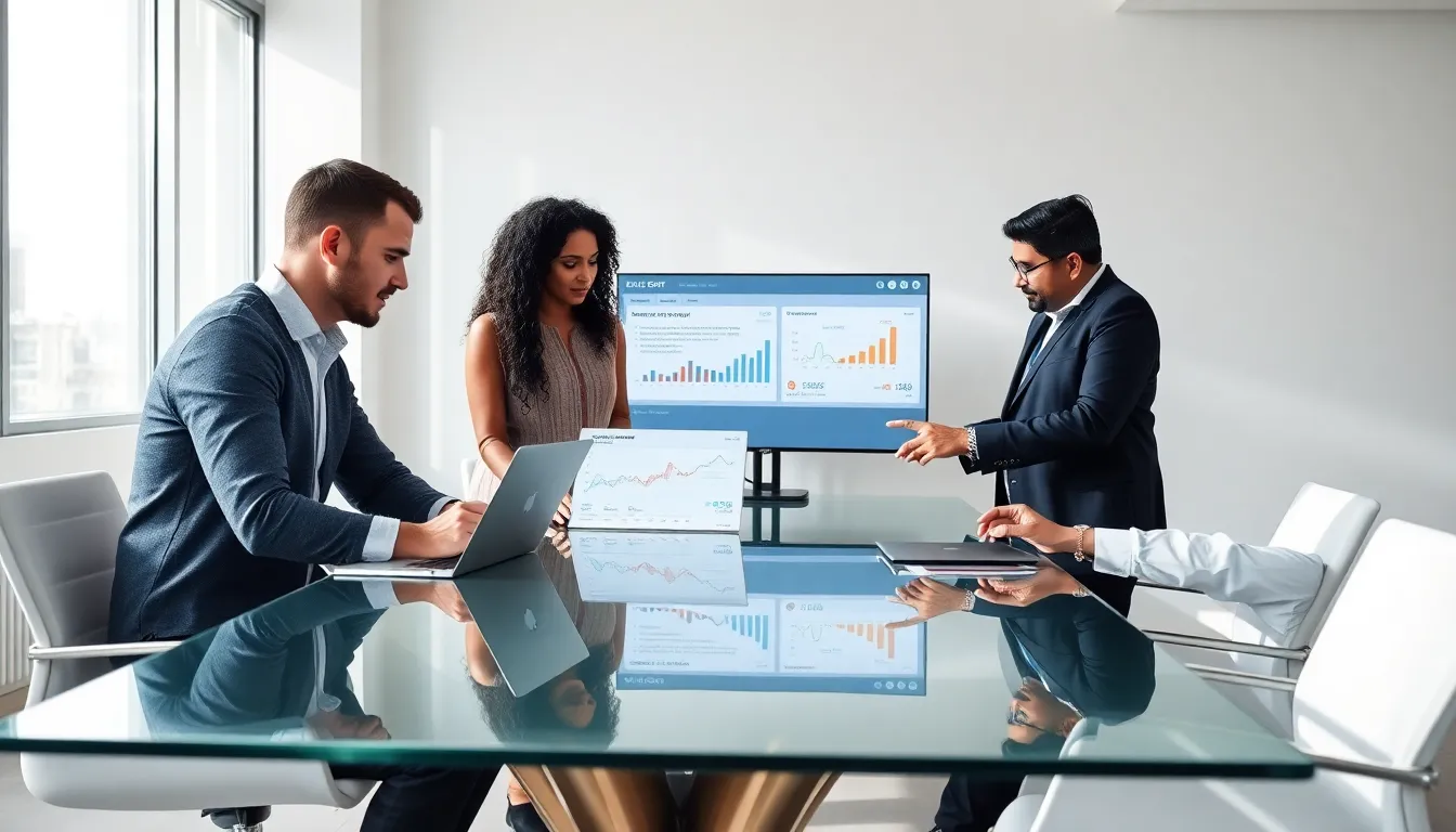 diverse team discussing Chat GPT in a modern office.