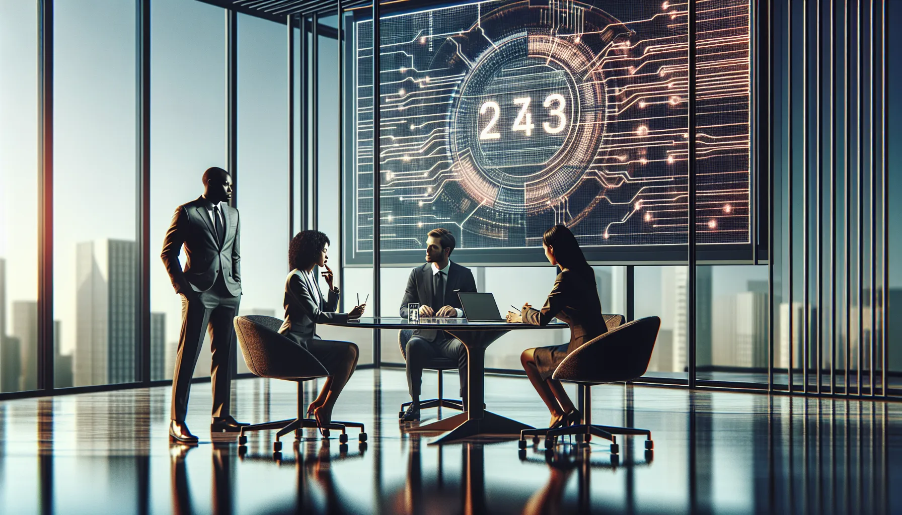 diverse team discussing telecommunications in a modern office.