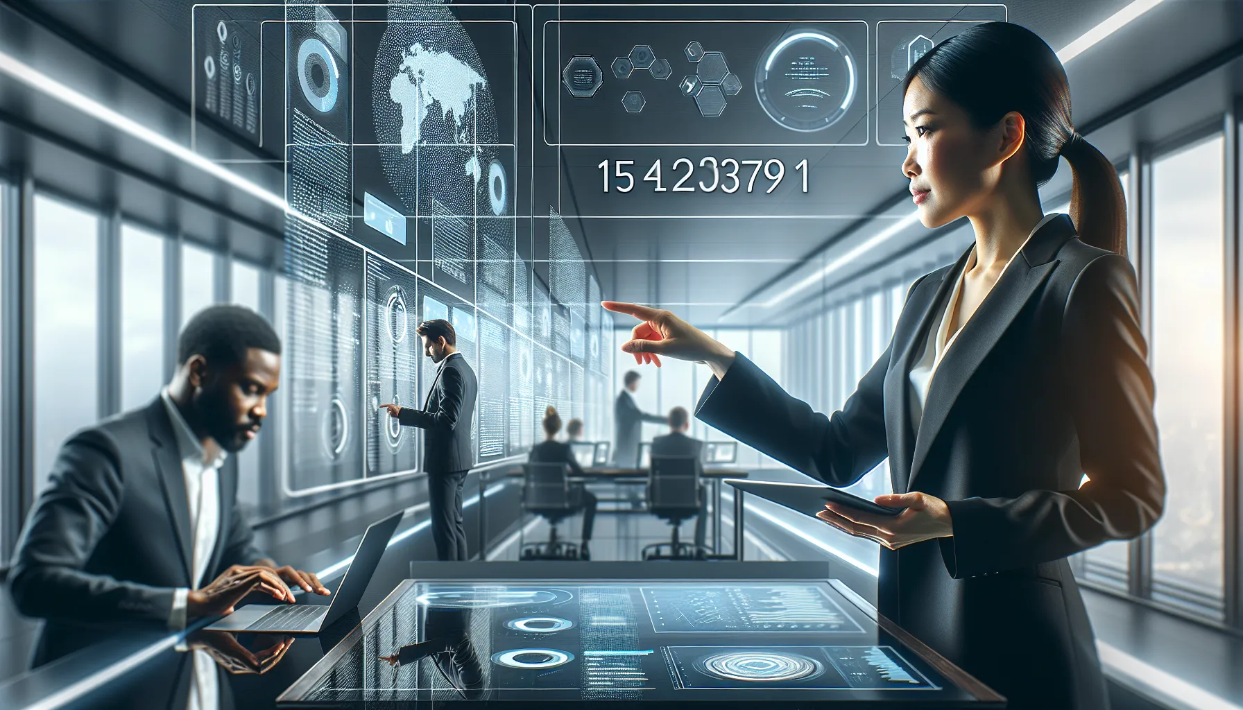 diverse team discussing data analytics in a modern office.