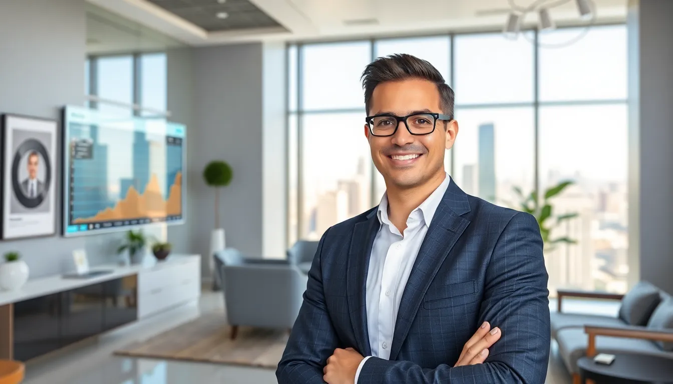 Vryntharion Krylos in a modern office setting, symbolizing real estate innovation.