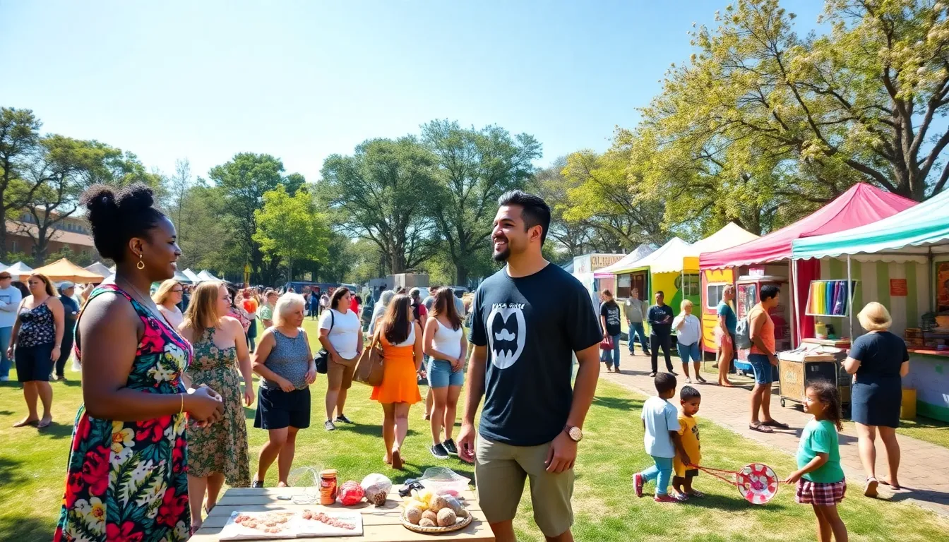a vibrant community event featuring a flea market and local music festival.