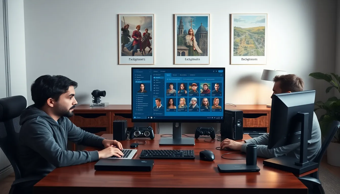 diverse gamers using a character creation tool for a strategy game.