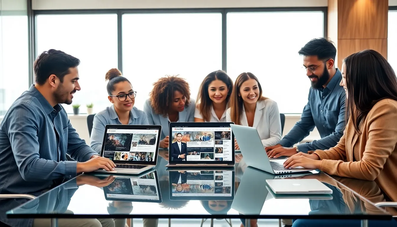 diverse team collaborating on world news strategies in a modern office.