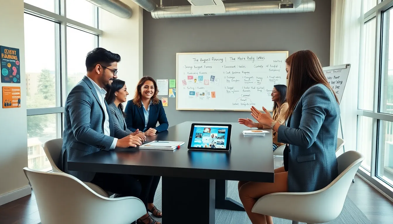 diverse team planning budget-friendly events in a modern office.