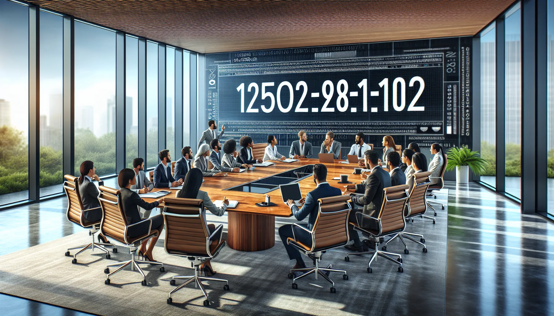 professionals discussing the significance of 12502981102 in a conference room.