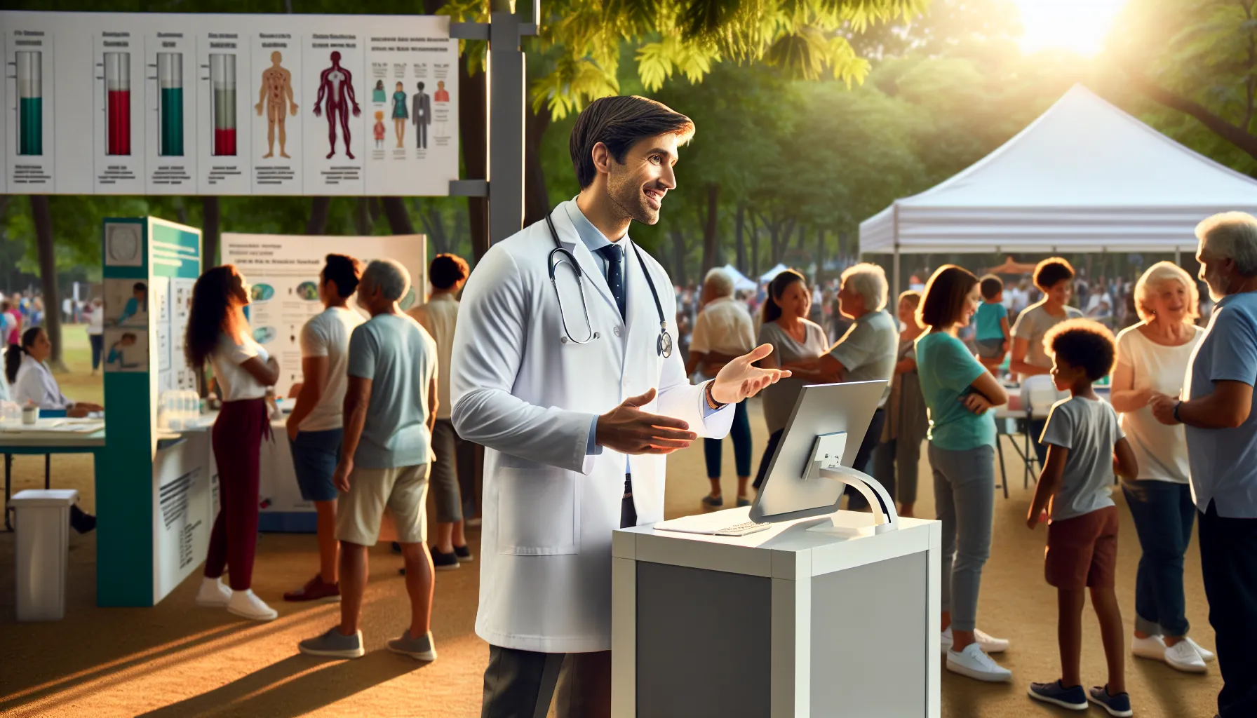 Dr. Haro engaging with community members at a health fair.