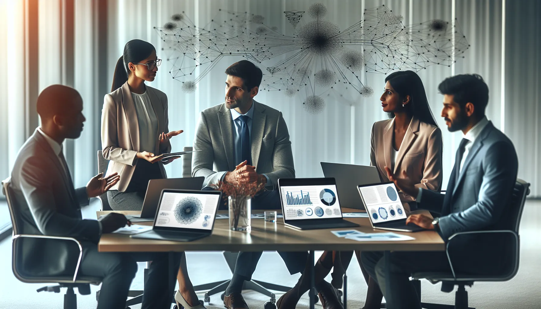 diverse team discussing data security in a modern conference room.