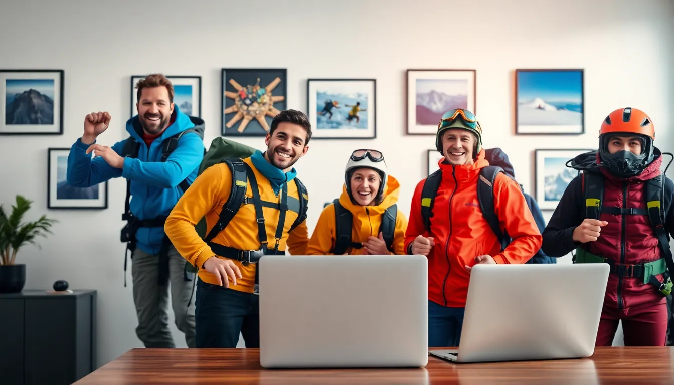 diverse group of adventure sports enthusiasts in action.