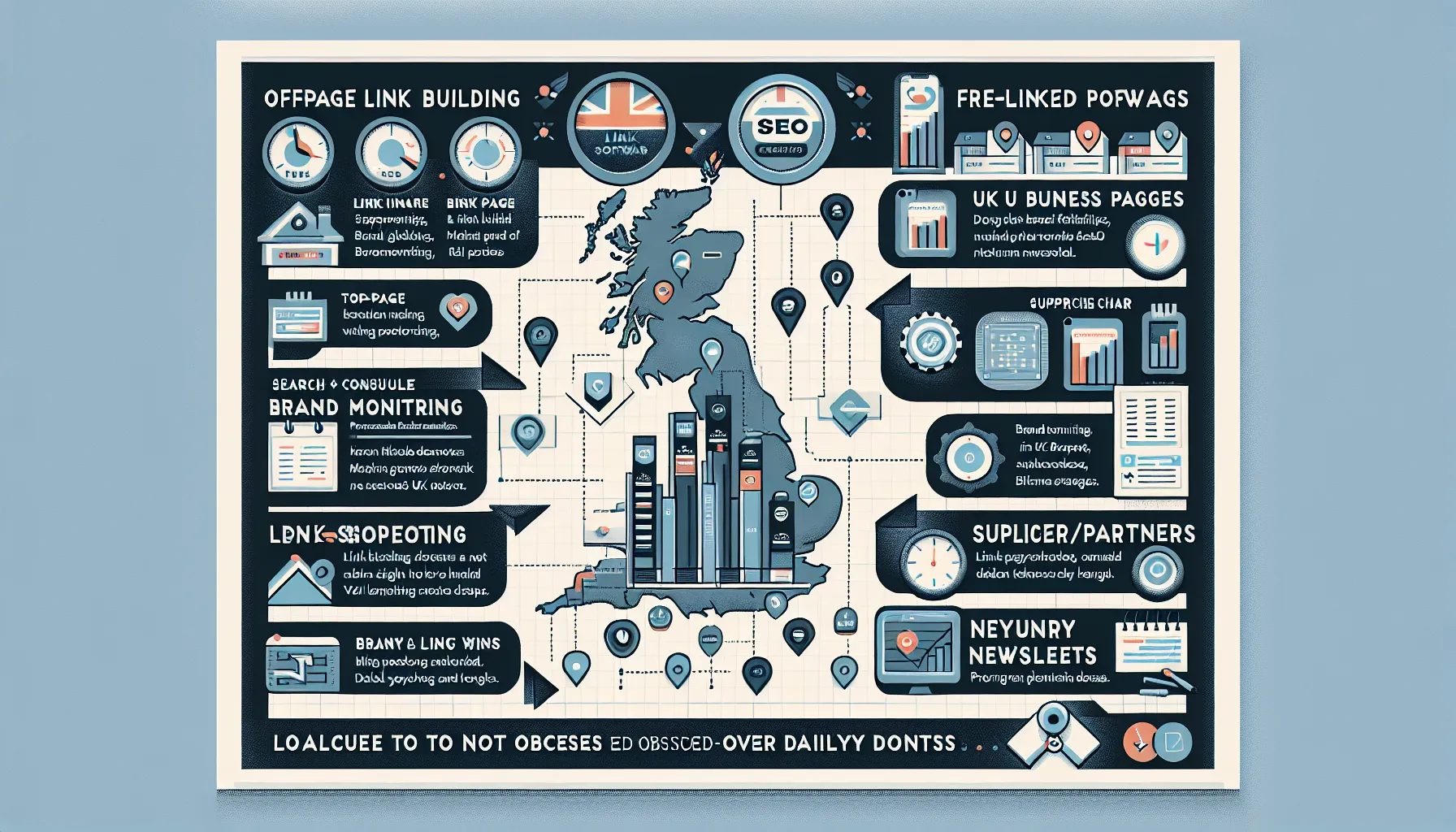 Dual-track UK infographic for free off-page SEO and rank tracking.