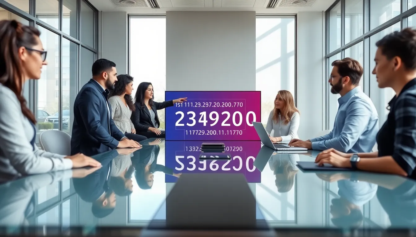 IT professionals discussing the concept of IP addresses in a modern office.