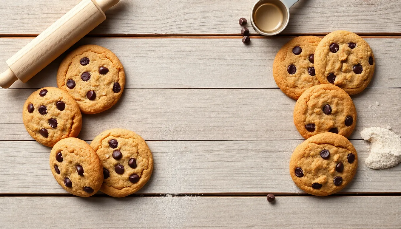 A variety of freshly baked cookies on a wooden table.