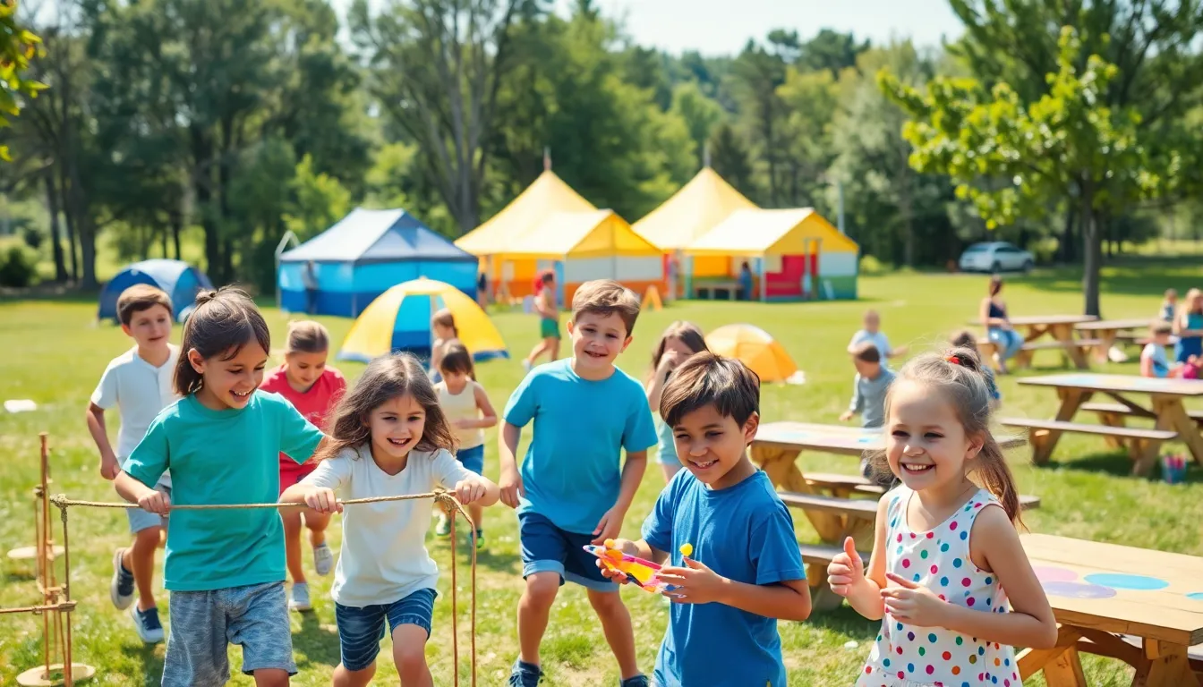 children enjoying activities at a free summer camp.