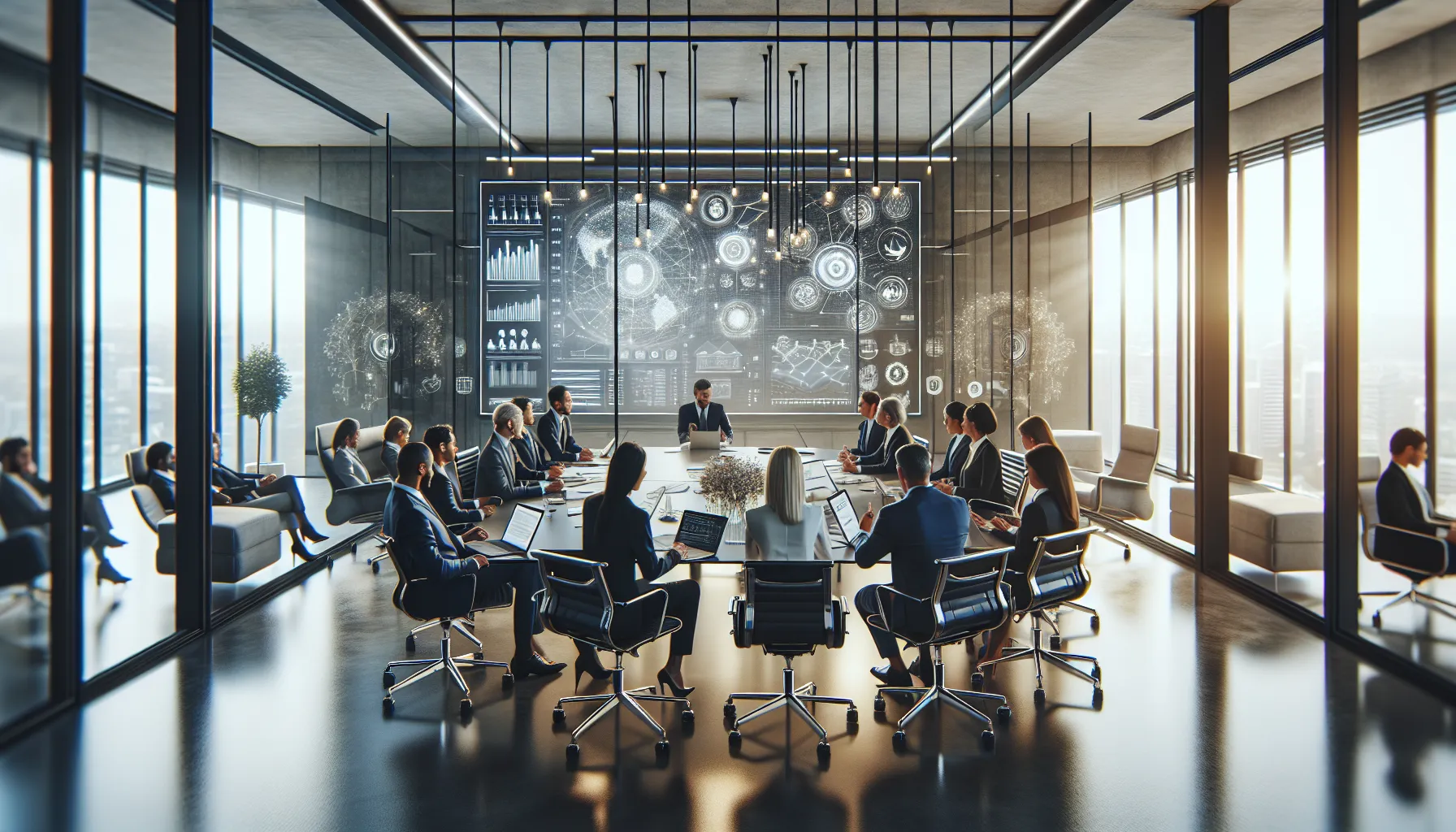 diverse team brainstorming in a modern office setting.
