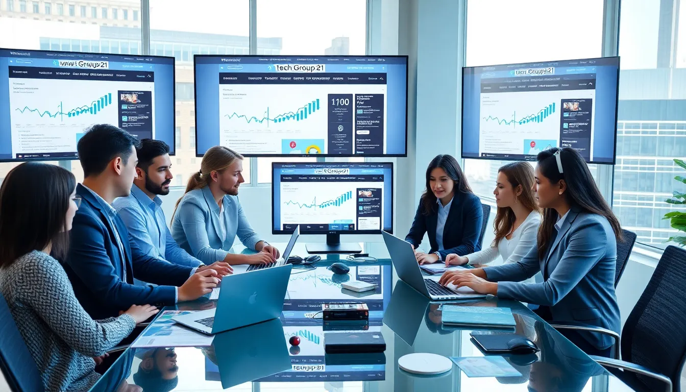 diverse team discussing tech resources in a modern office.