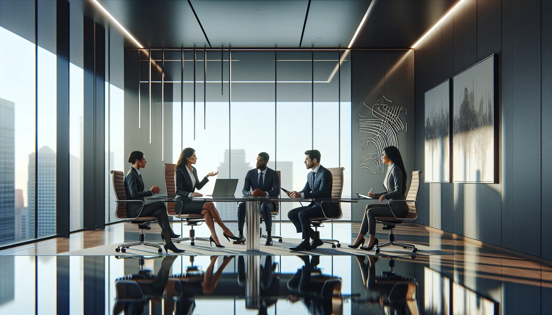 diverse team discussing cultural concepts in a modern conference room.