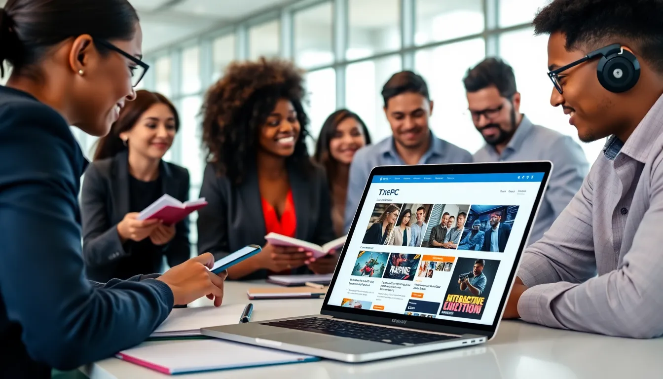 diverse team collaborating over gaming articles at a modern workstation.