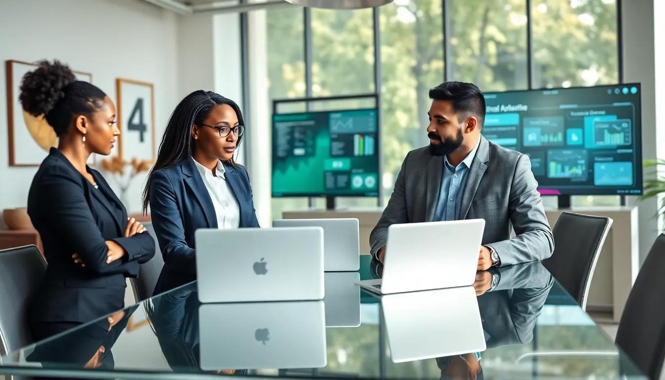 diverse team collaborating in a modern office setting.