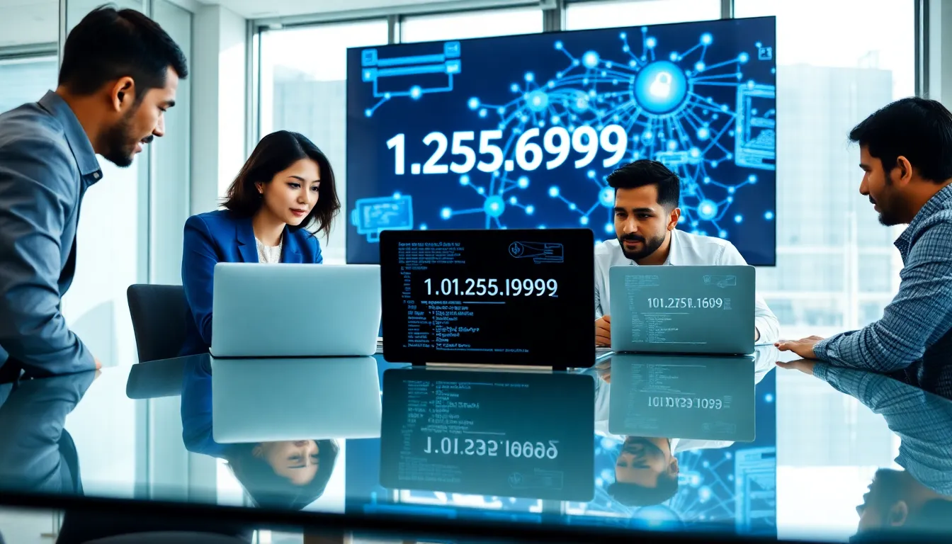 diverse IT team discussing network strategies in a modern office.