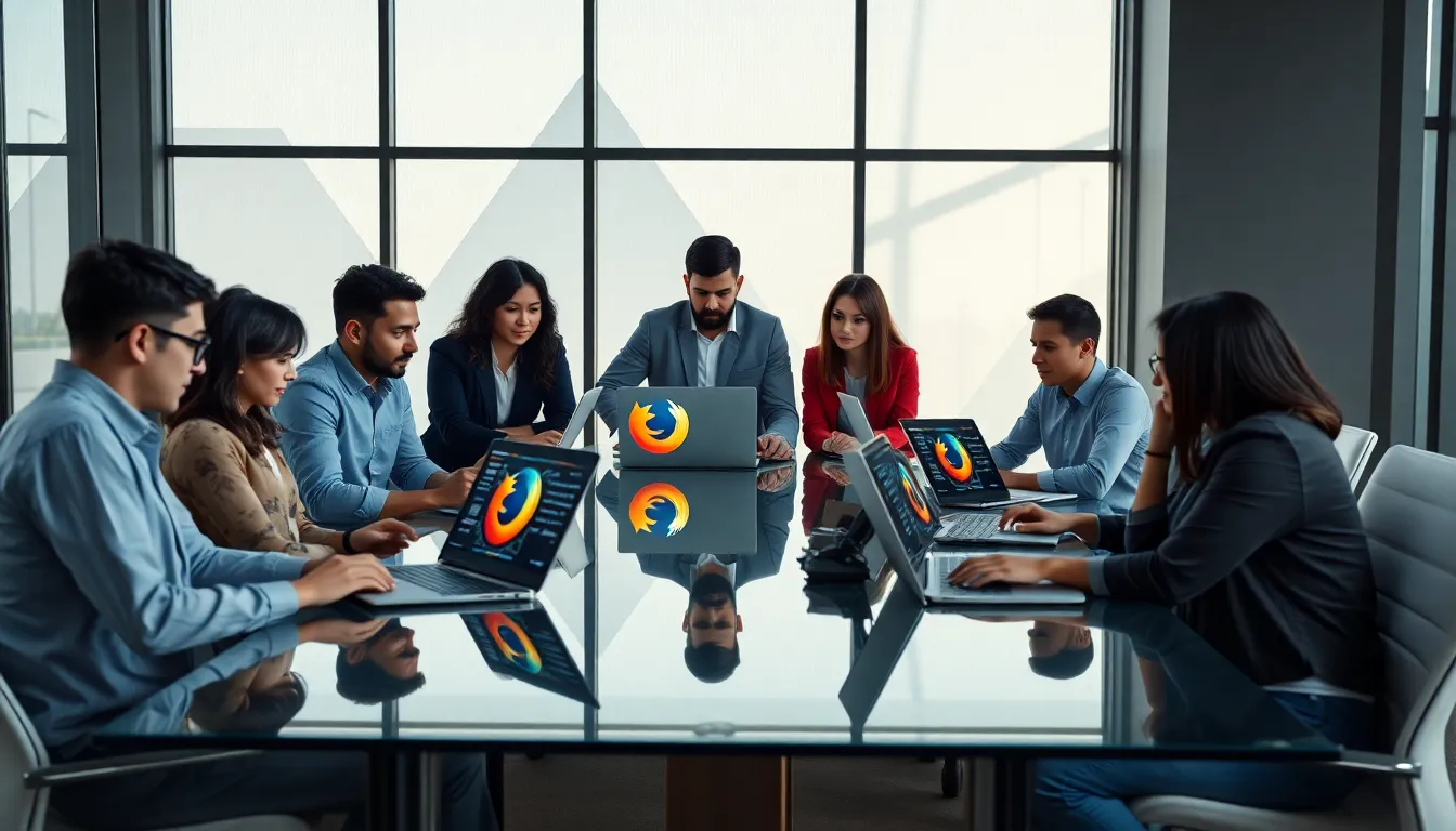 diverse tech team collaborating on Mozilla loading issues.