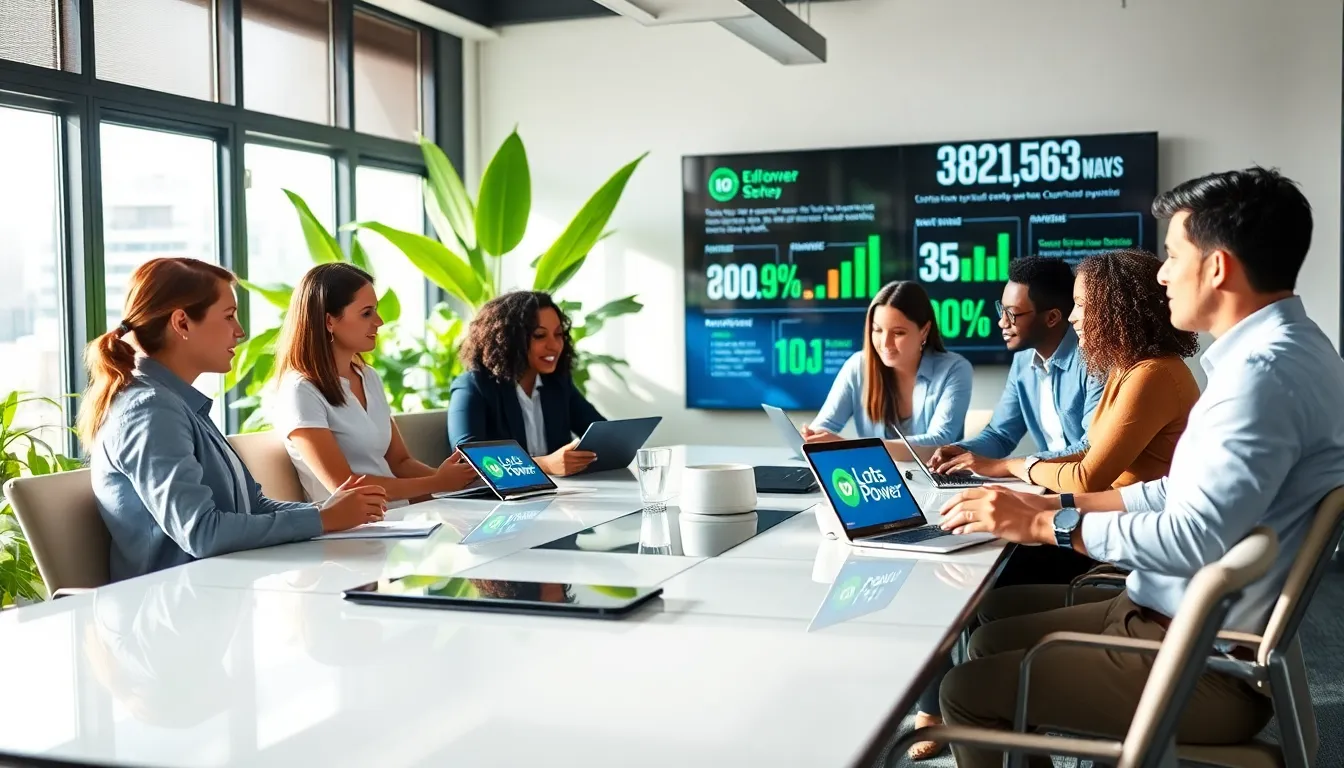 diverse team discussing energy solutions at a modern conference table.