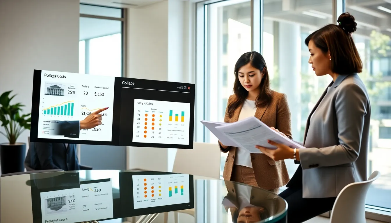 diverse advisors discussing college savings in a modern office