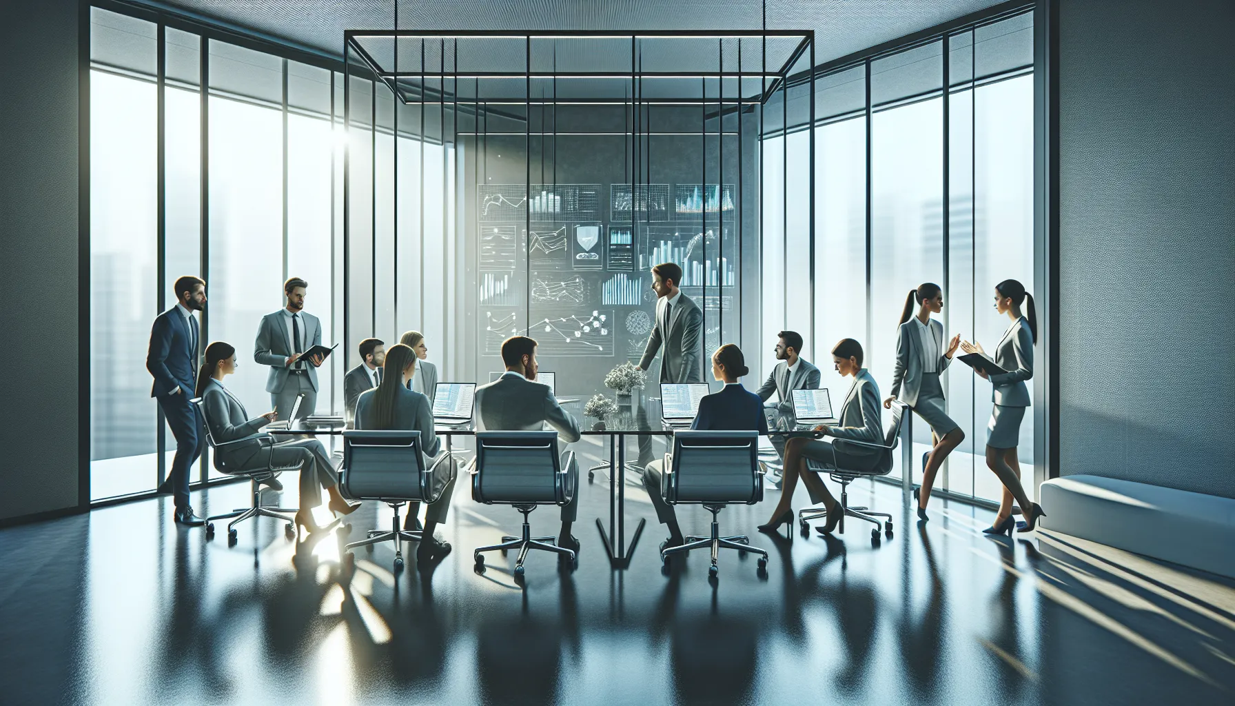 diverse team discussing data analytics in a modern office.