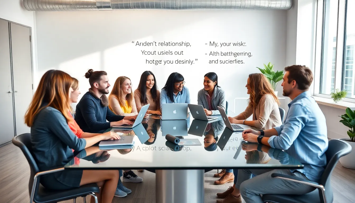 diverse team discussing authentic connections in a modern office.