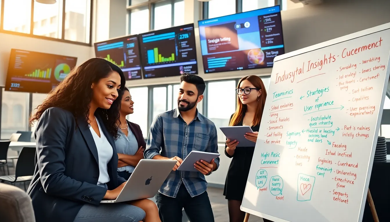 a diverse team discussing digital marketing strategies in a modern office.