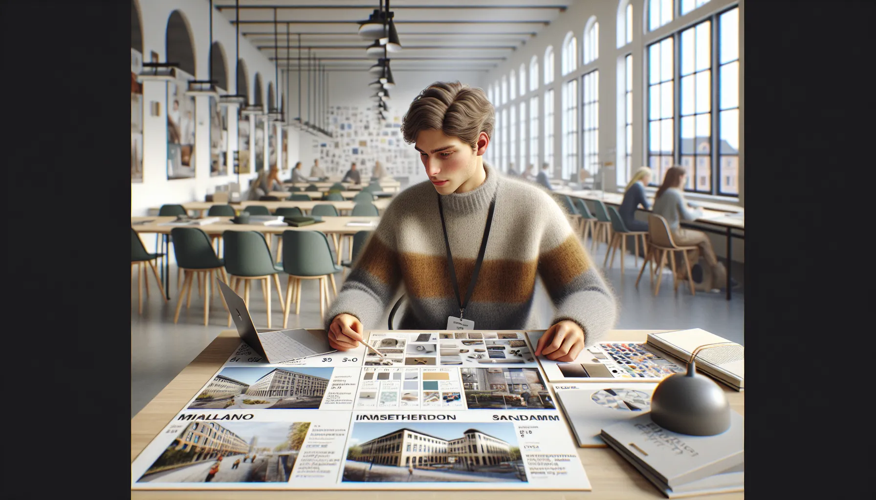 Norwegian design student comparing international design programs with notes and video call.