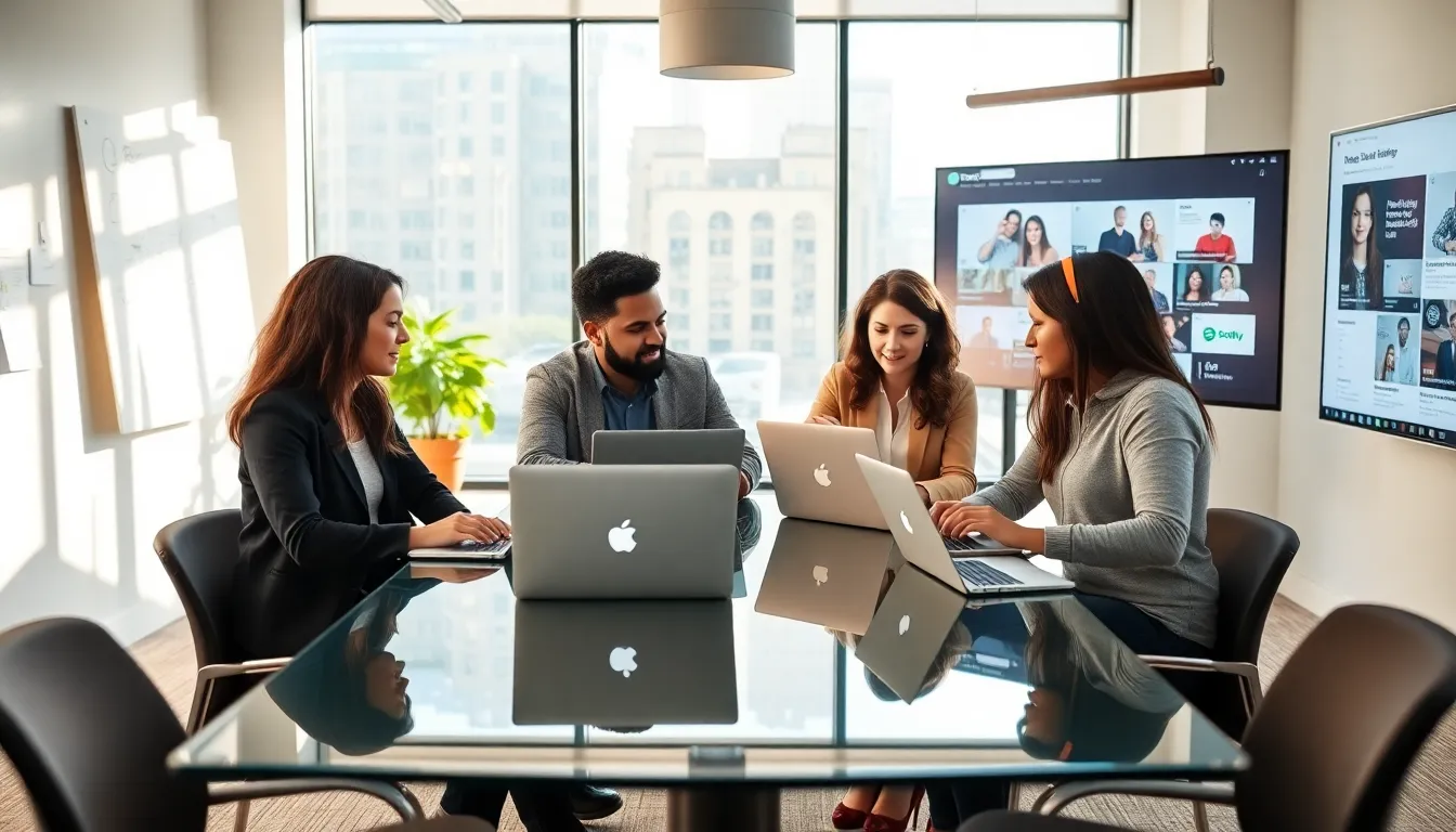diverse team collaborating in a modern office setting.