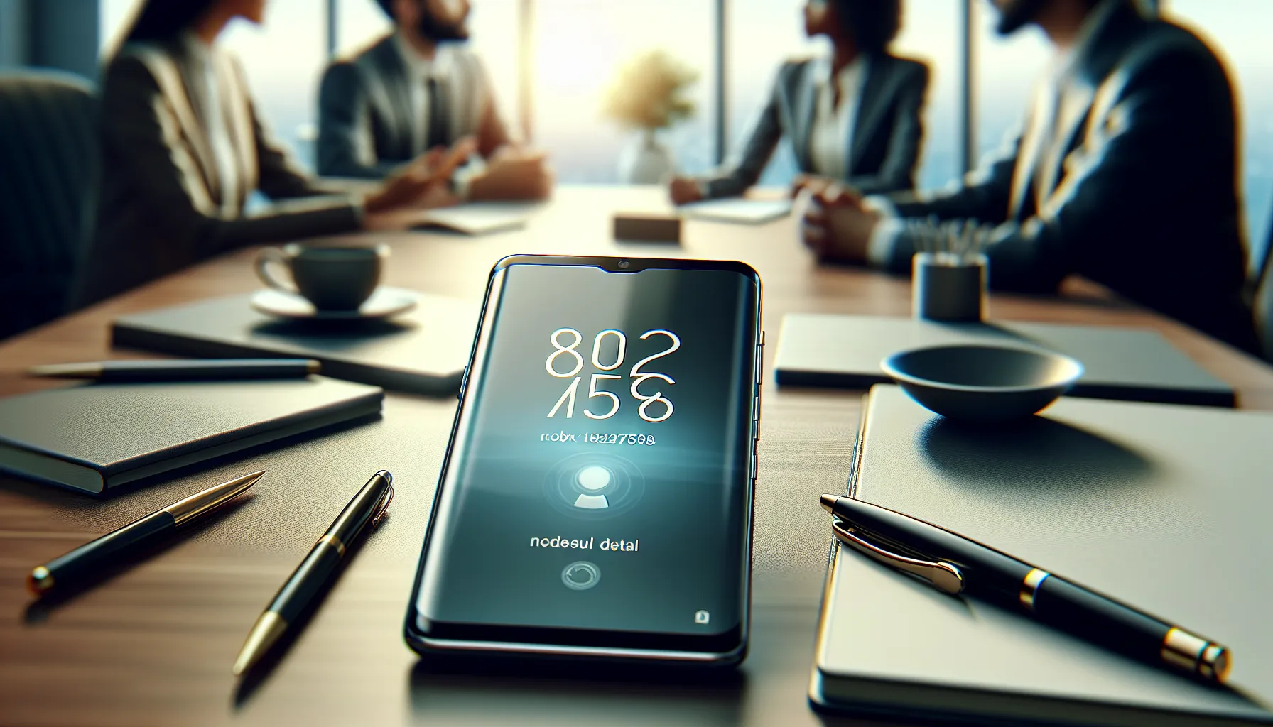 Smartphone displaying the phone number 8012367598 on a stylish desk.