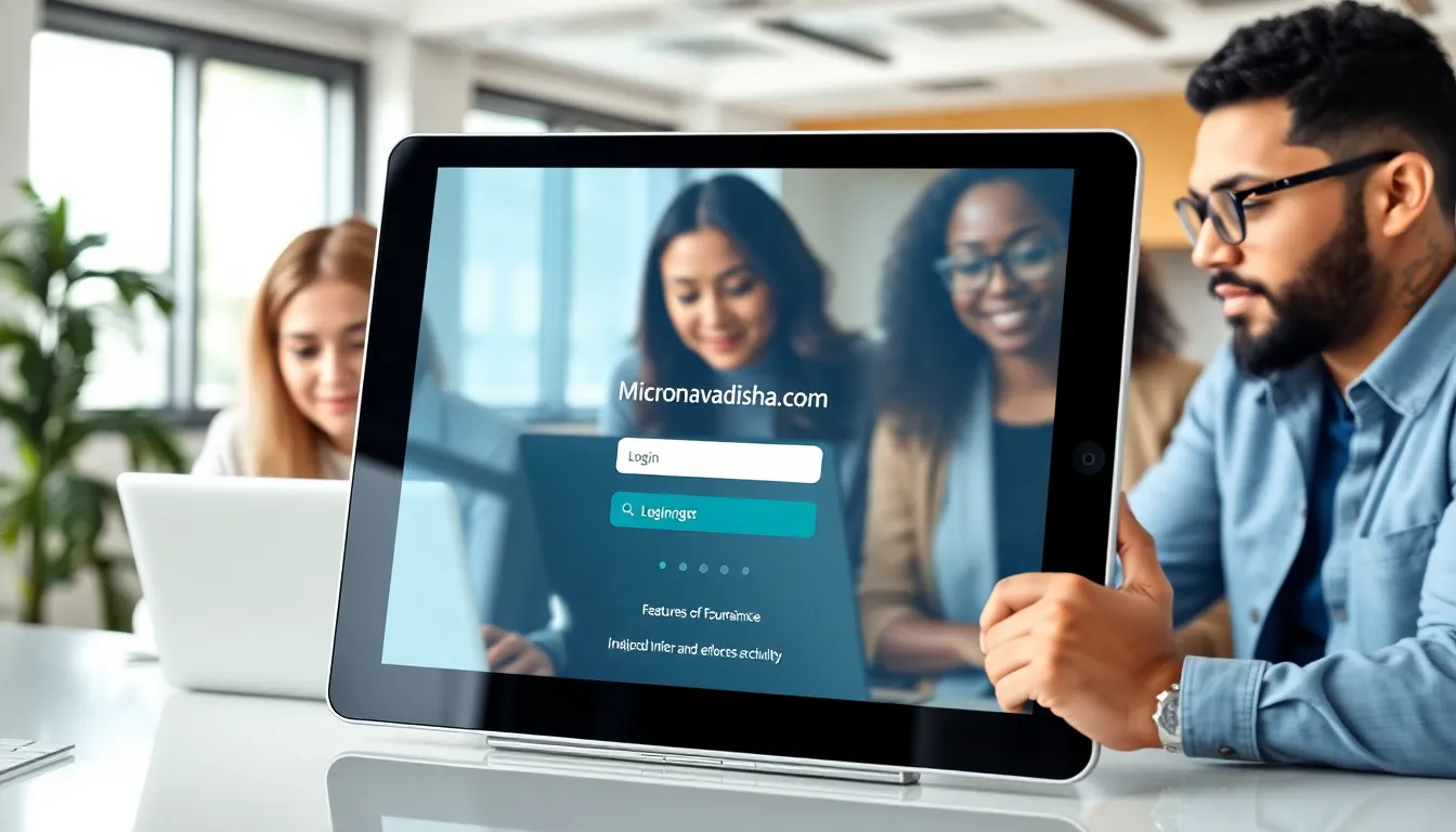 tablet displaying the login page of Micronavadisha.com.