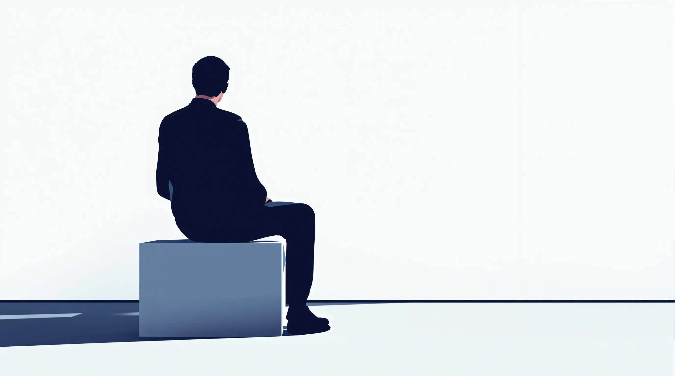 A lone silhouette sitting on a bench in minimal flat style.