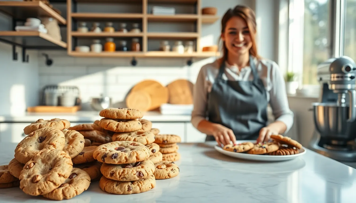 freshly baked cookies displayed in a modern kitchen.