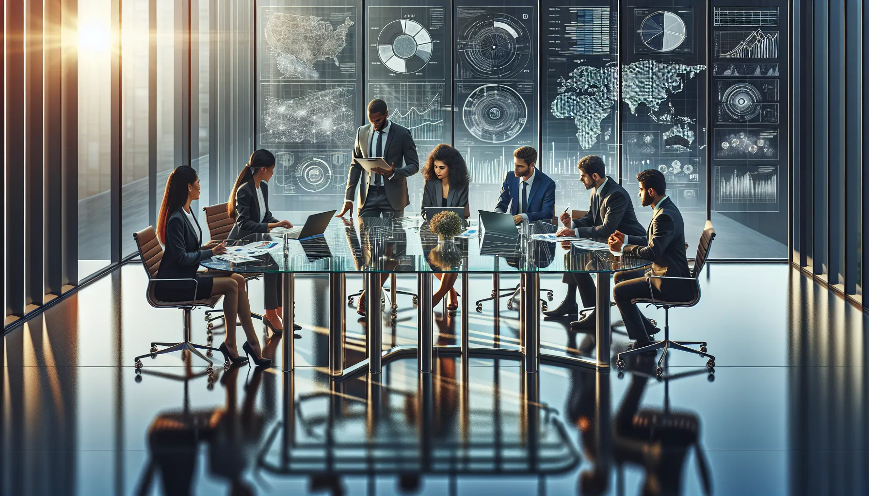 diverse team discussing significant numerical data in a modern office.