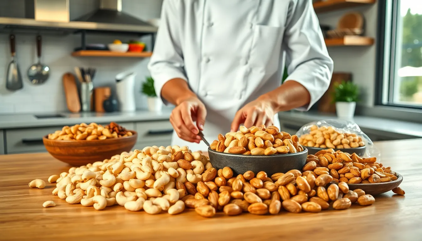 variety of Philippine nuts displayed in a professional kitchen.