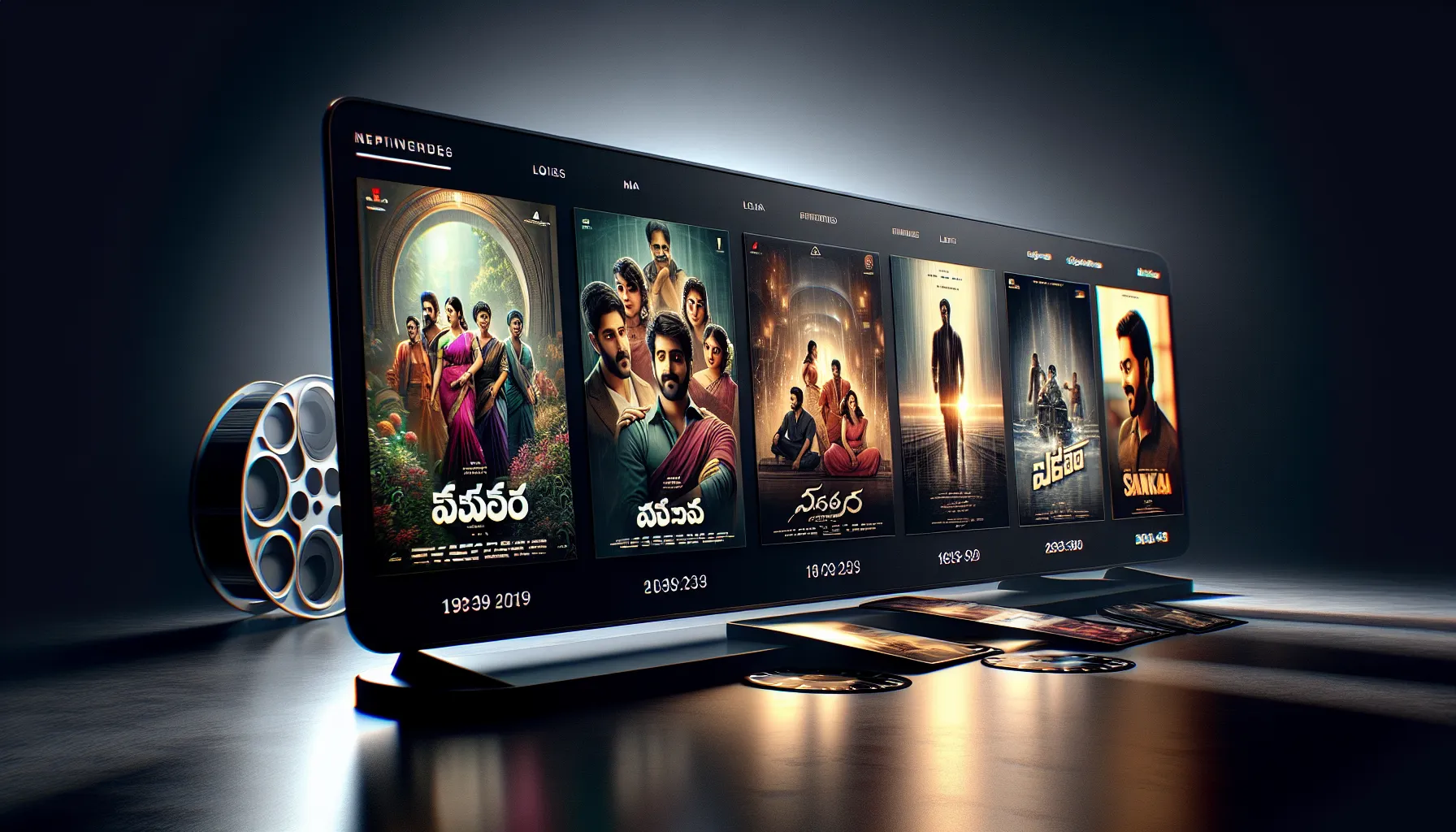 digital display of popular Telugu movie posters from 2022.