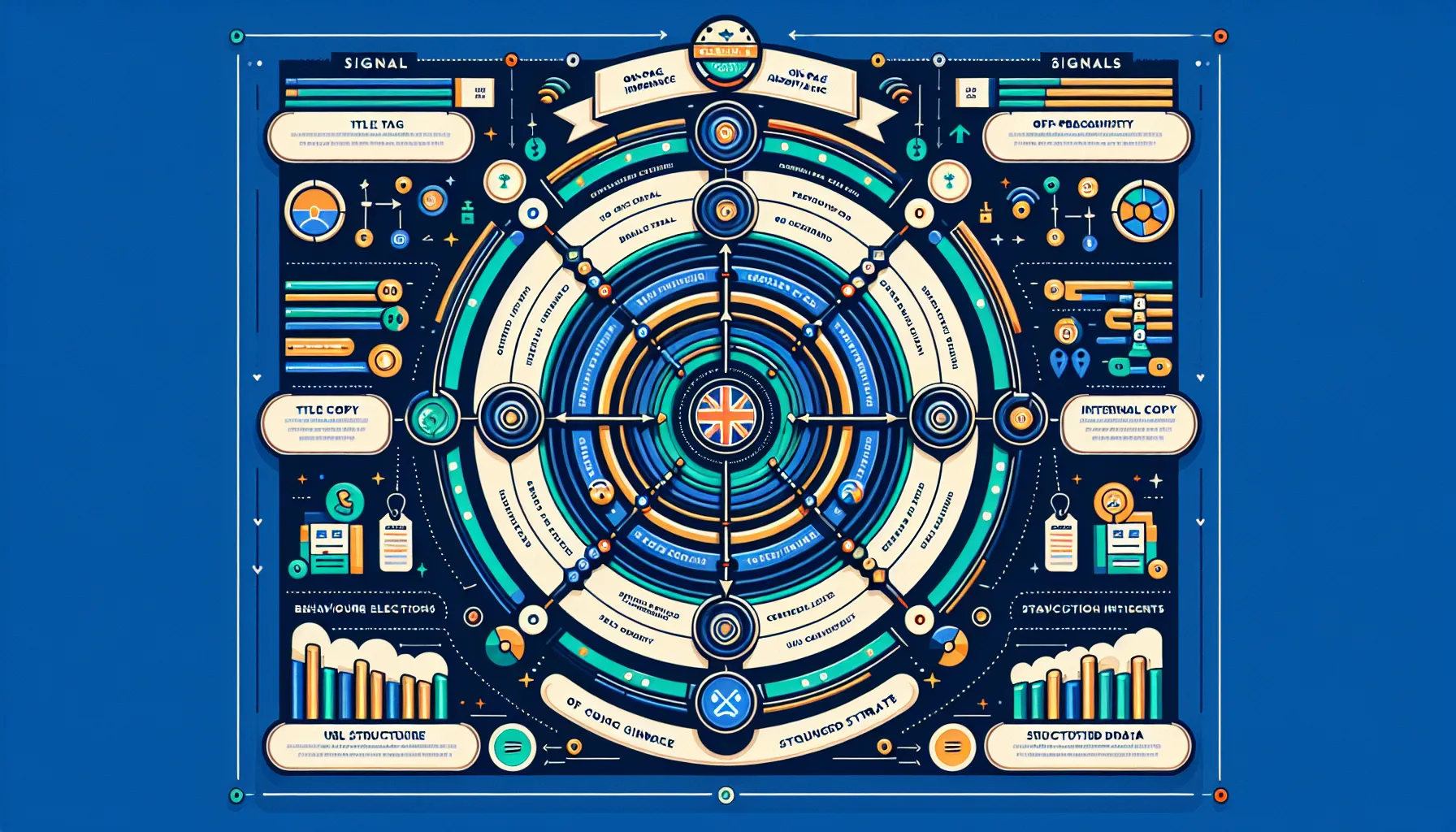 UK‑themed infographic showing on‑page SEO elements and their impact.