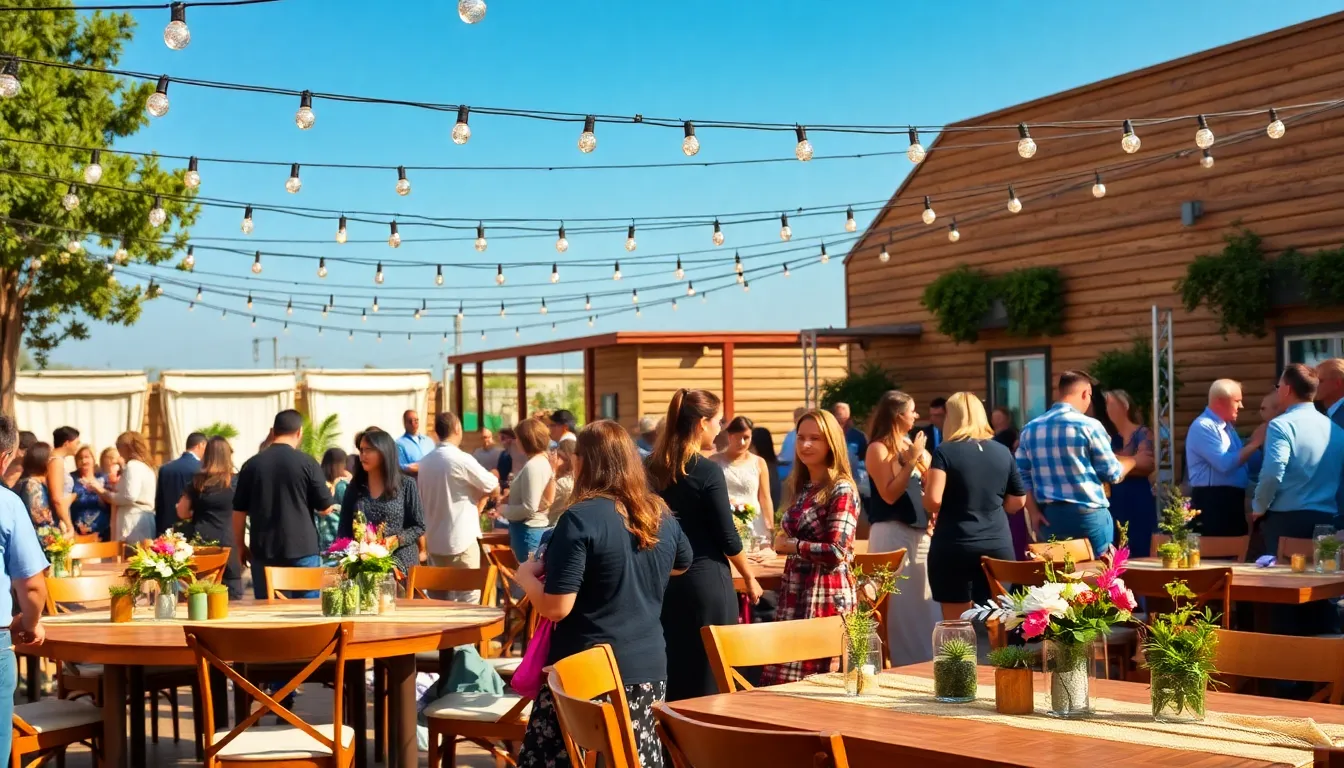 diverse guests enjoying a creative outdoor thrifty event.