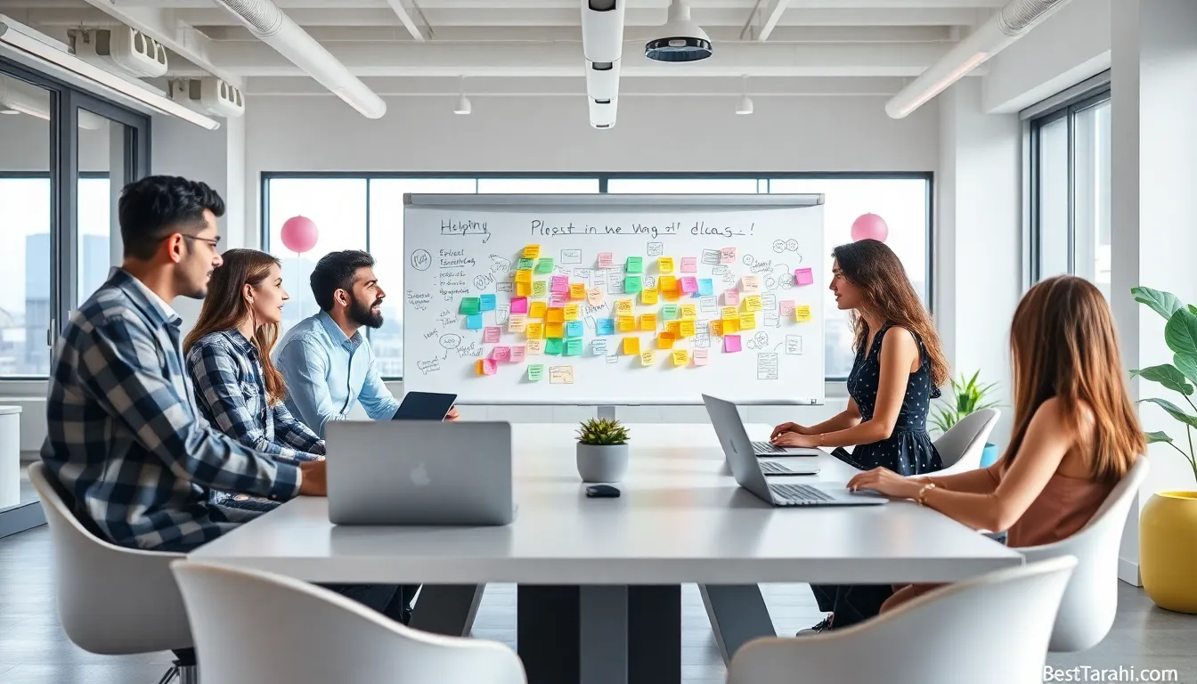diverse team collaborating in a modern office setting.