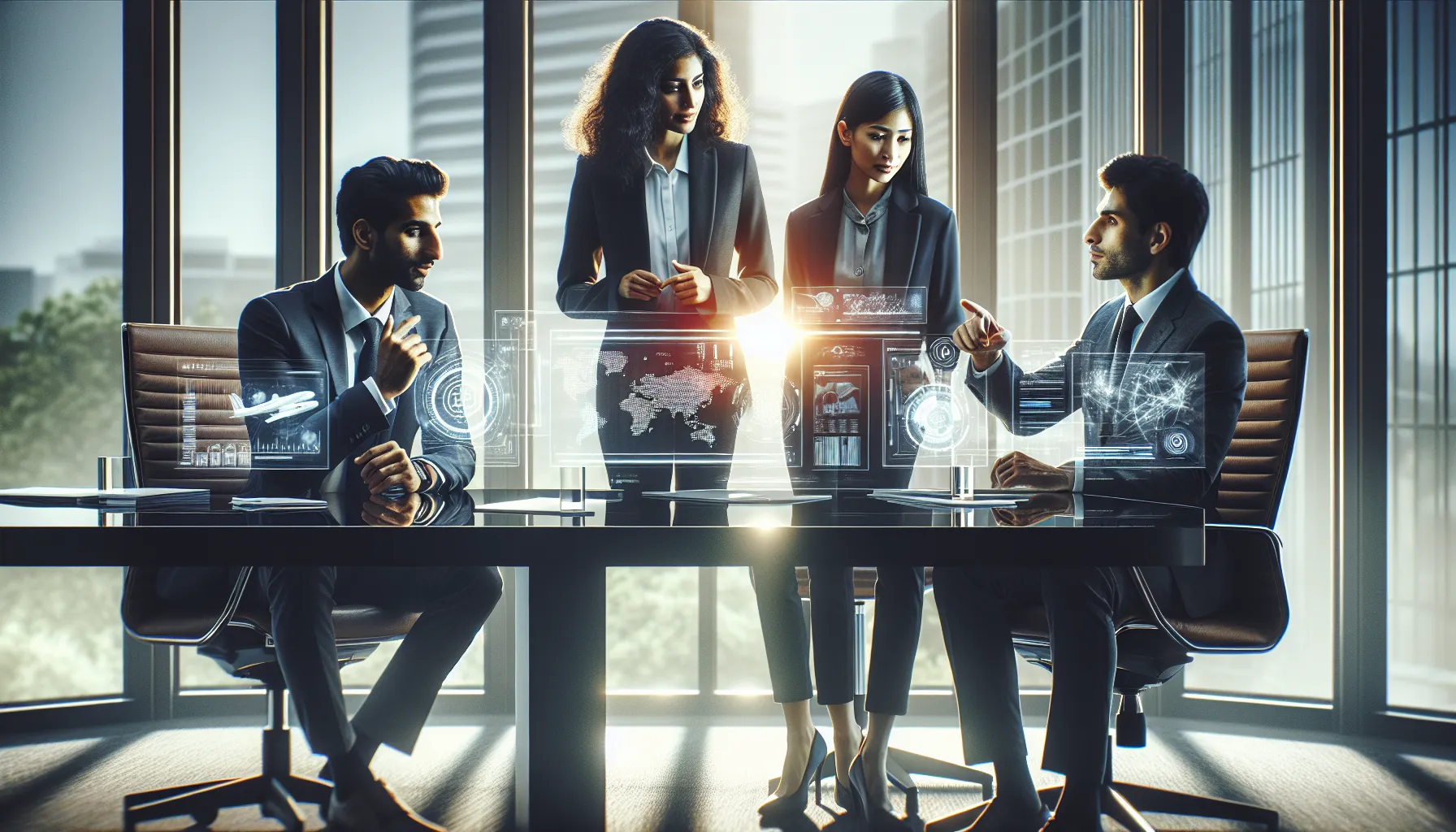 diverse team discussing technology applications in a modern office.