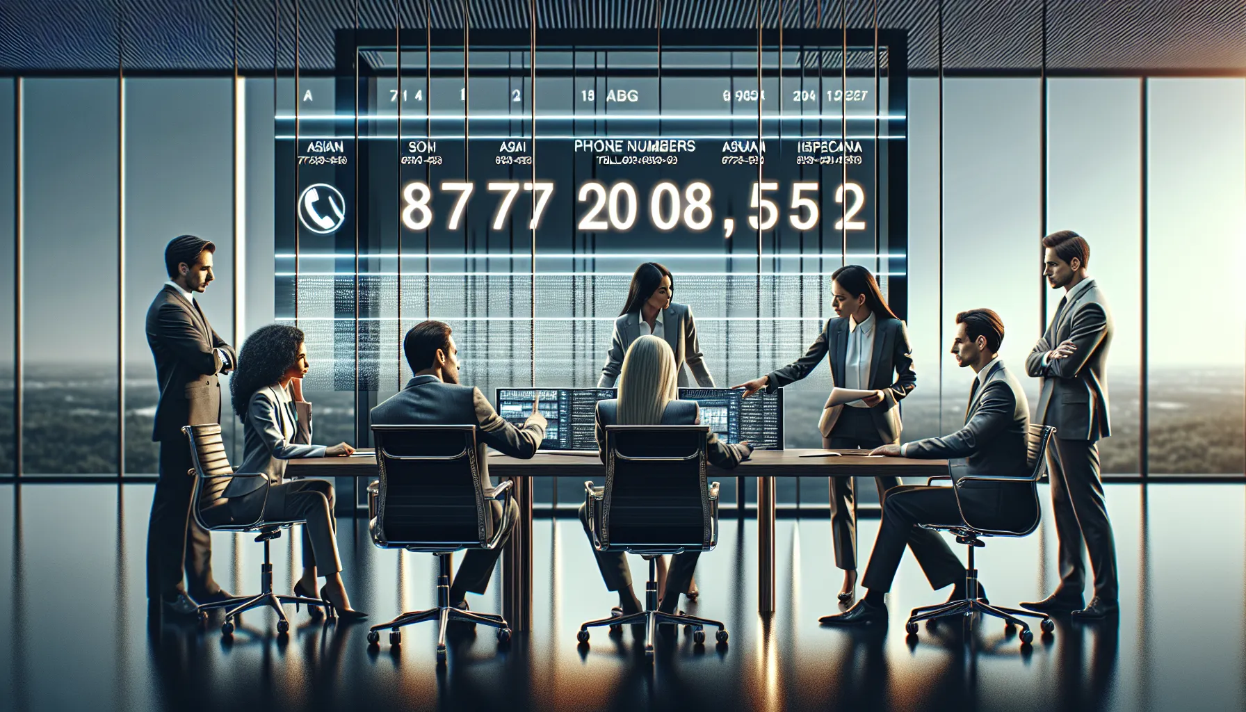 professionals discussing toll-free phone number formats in a modern office.