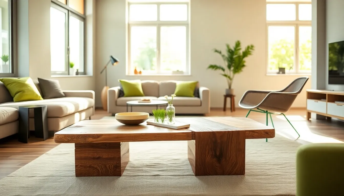 modern living room featuring sustainable furniture designs.