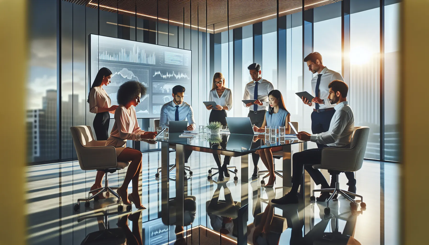 diverse team discussing market insights in a modern office.