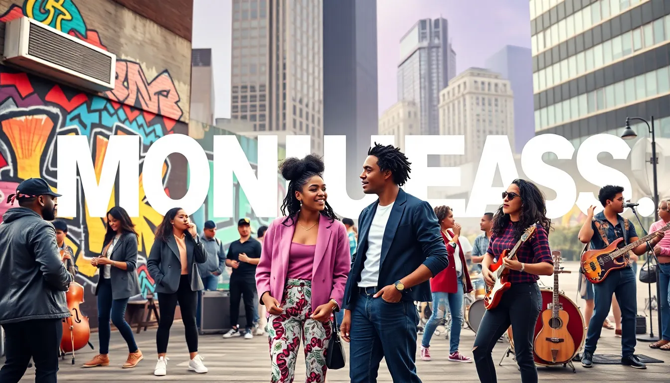 diverse individuals engaging in cultural expression in an urban setting.