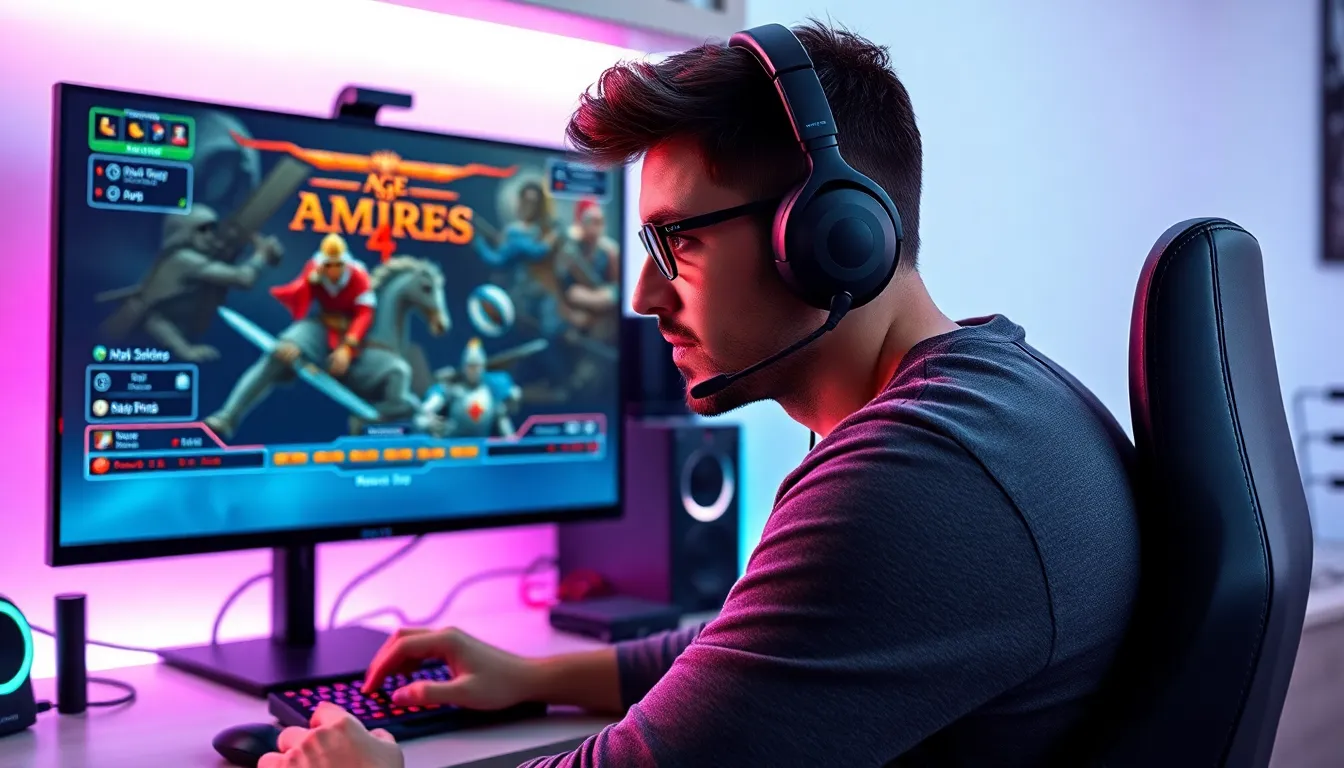 gamer focused on Age of Empires 4 screen in a modern setup.
