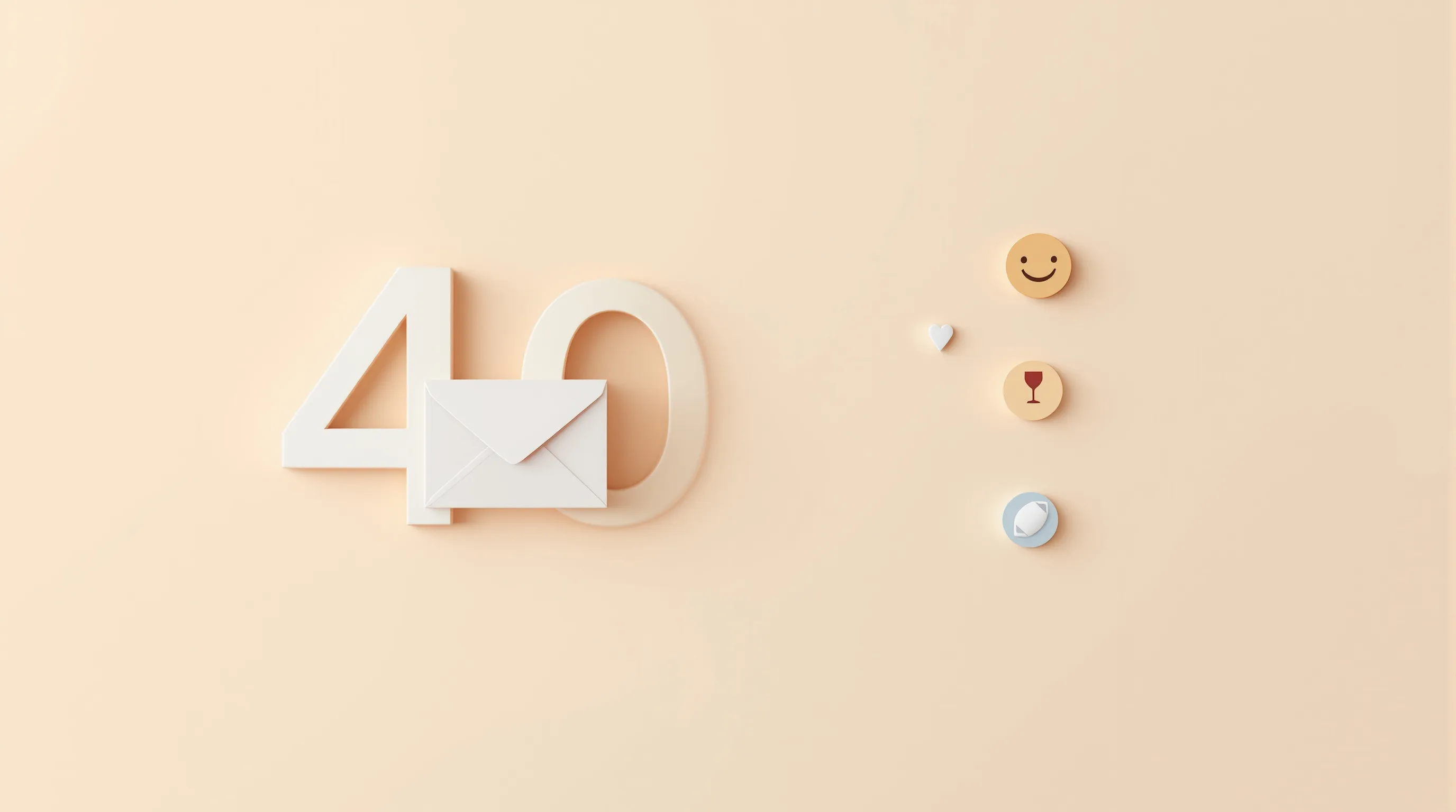Large number 40 with envelope icon and emoji symbols on minimal gradient background.