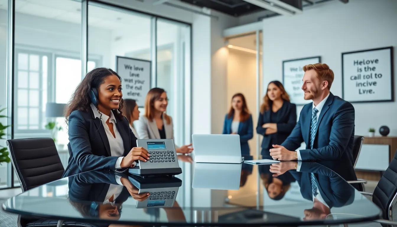 diverse team discussing toll-free number in a modern office.