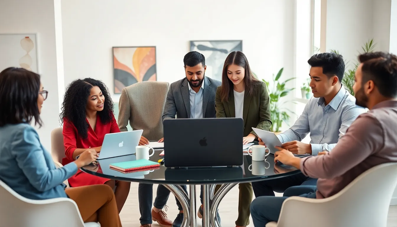 diverse team collaborating in a modern office setting.