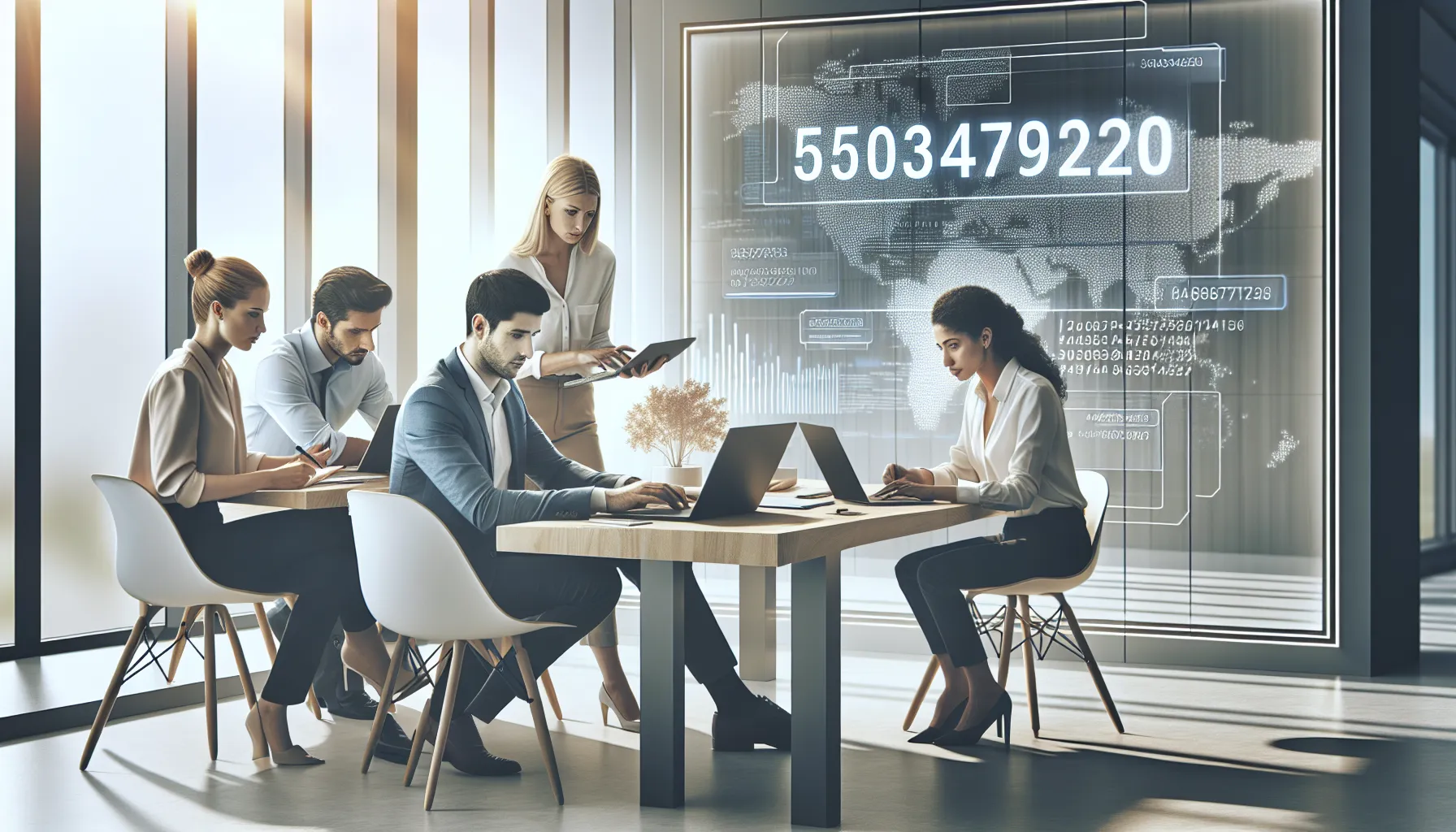 diverse team brainstorming in a modern office about unique identifier applications.